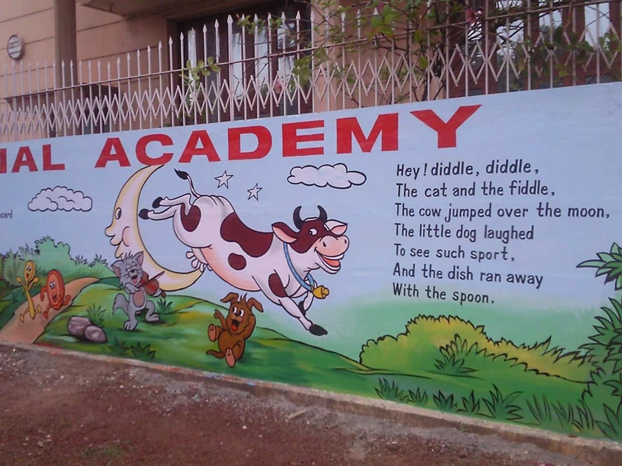 school boundary wall cartoon painting